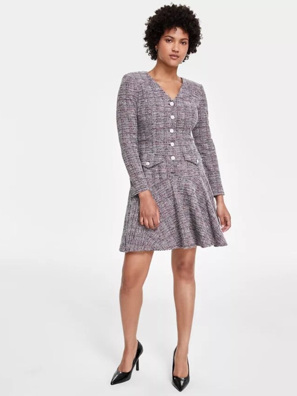 Taylor V-Neck Long-Sleeve Fit & Flare Dress - Shiraz Multi (Black/Red/White) 10